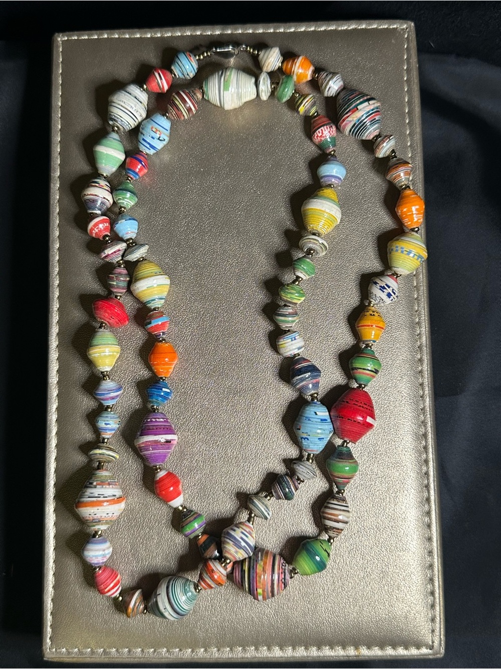 Vintage Signed Teng Yue Colorful Handmade Long Multicolor Paper Bead Necklace